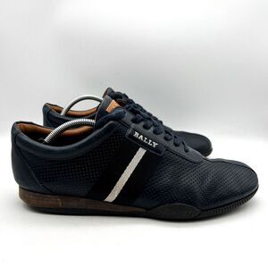 Bally Frenz Leather Lace-Up Sneakers Shoes Perforated Size US 11 Navy‎ Blue